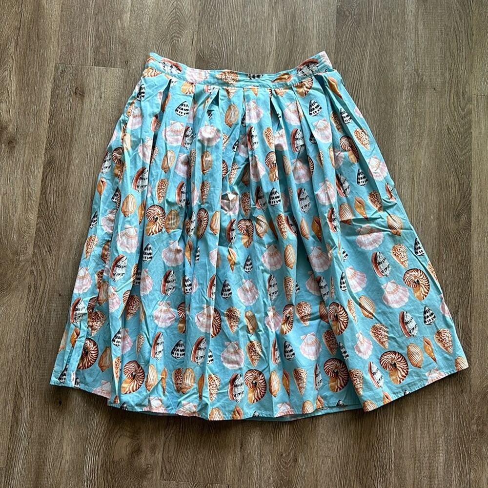 Hell Bunny Vixen Maya Bay Seashell Skirt Light Blue‎ Large High Waist Pockets